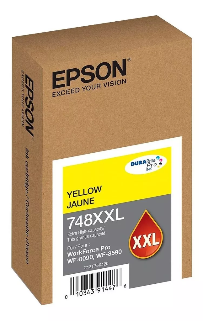 CARTUCHO EPSON 748XXL AMARILLO 7,000 PAGS WORKFORCE PRO WF-6090/WF-6590 C13T75042A T748XXL420 DIRECTO CON FABRICANTE