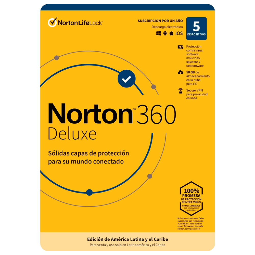 archivar 101224DESCONTINUADA LICENCIA ANTIVIRUS NORTON 360 DELUXE PERSONAL 5 DISPOSITIVOS TMNR-034 SIN GARANTIA