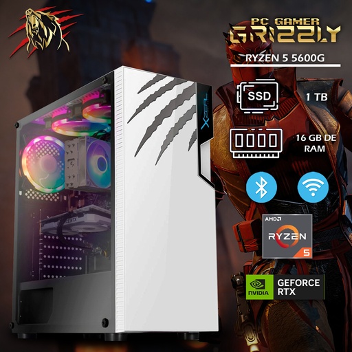 PC GAMER GRIZZLY AMD RYZEN 5 5600G 3.9GHZ RTX4060 M.2 1TB 16GB WIFI BT PG-AMD047 1 AÑO DE GARANTIA