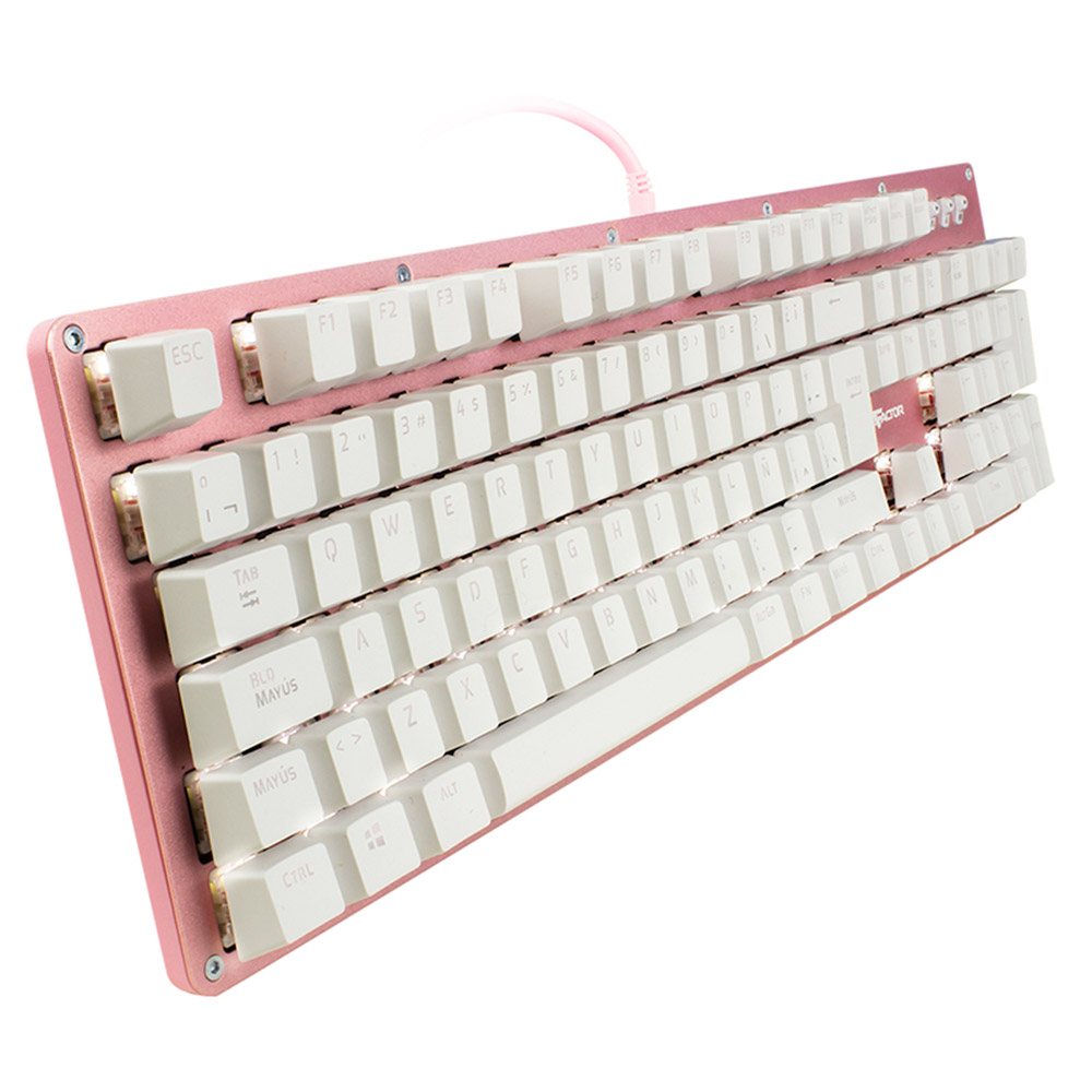 TECLADO MECANICO GAMEFACTOR KBG400-PK-BL, USB, ROSA, SWITCH AZUL 3M DE GARANTIA