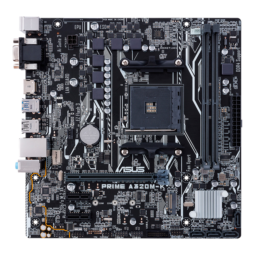 MB ASUS PRIME A320M-K AM4 DDR4 MICRO ATX HDMI VGA M.2 PCIE3.0 1 AÑO  DE GARANTIA