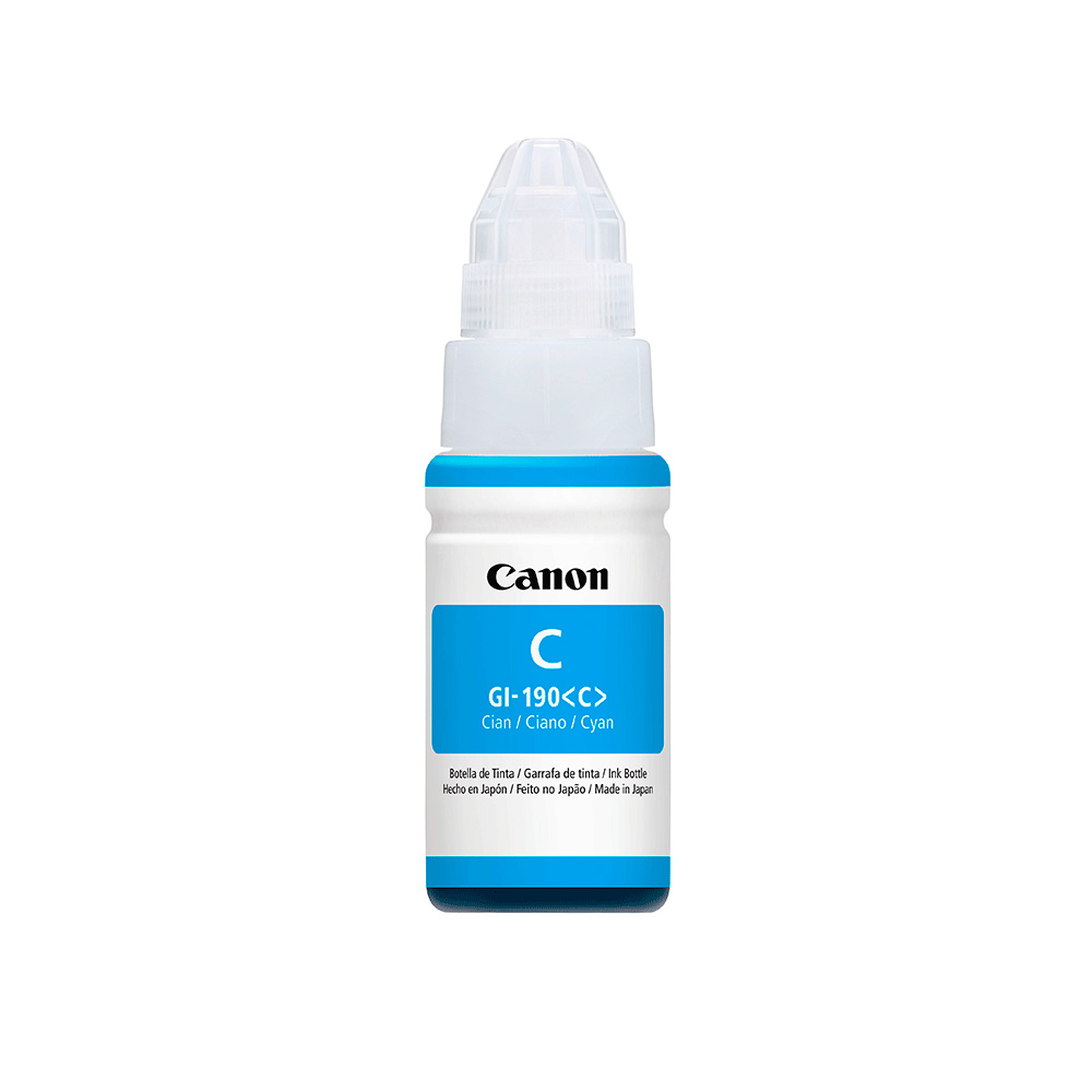 TINTA CANON GI-190C CYAN 70ML IMPRESORA G1110 G2100 G2110 G2111 G3100 G3110 G3111 G4100 G4110 G4111 0668C001 SIN GARANTIA