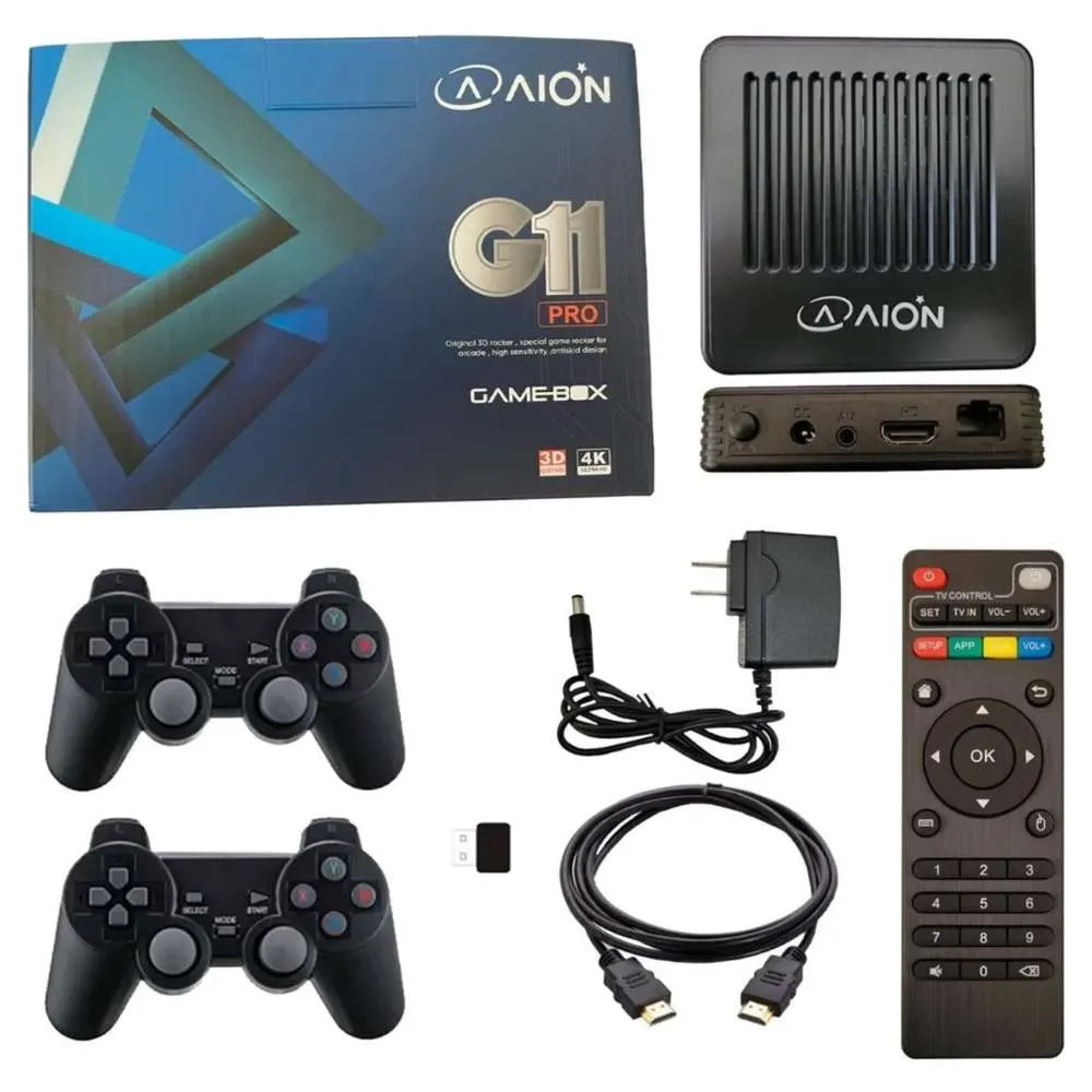 CONSOLA TV GAMEBOX PLAYER AION NEGRO 38000 JUEGOS 3D C/2 CONTROLES 2GB DDR3 64GB ANDROID 9.1 HDMI 3M DE GARANTIA