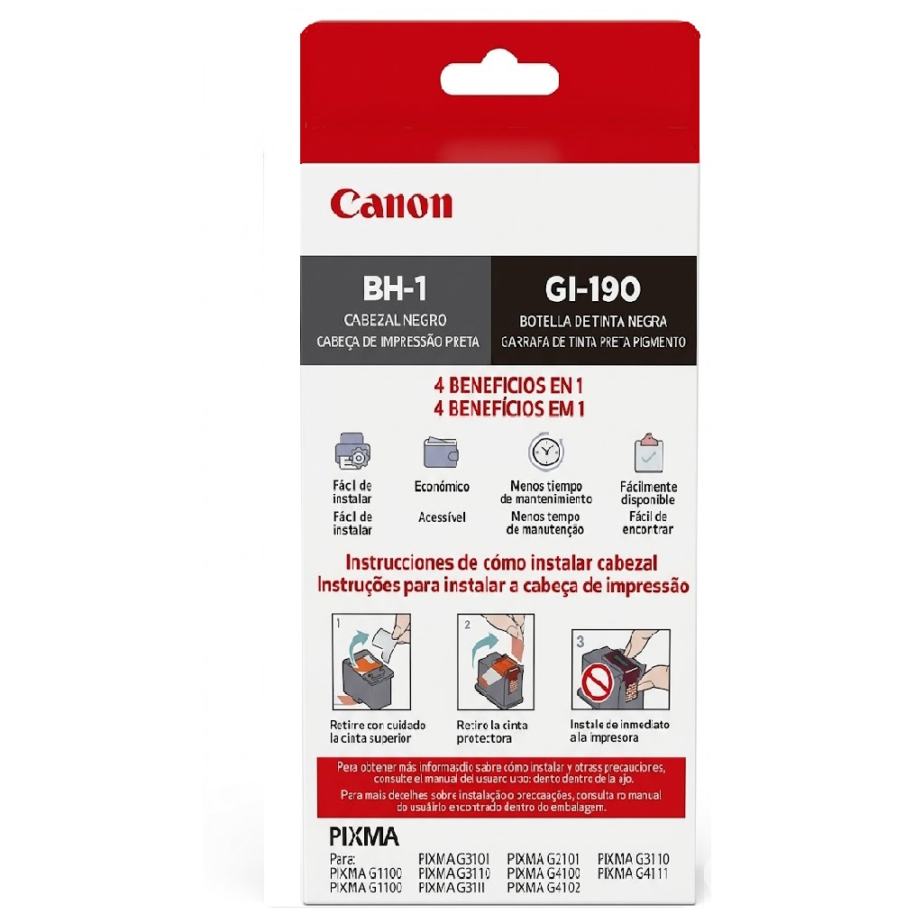KIT CANON CABEZAL Y TINTA BH-1/GI-190 BK COM/G1110 G1100 G2100 G2110 G3100 G3110 G4100 G4110 0692C004AA SIN GARANTIA