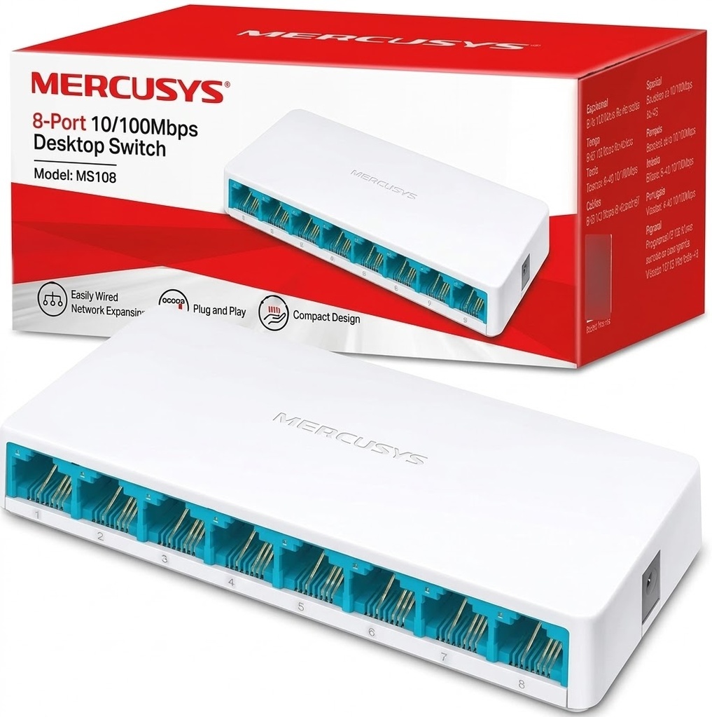 SWITCH MERCUSYS MS108 8PTS 10/100MBPS MS108 6M DE GARANTIA