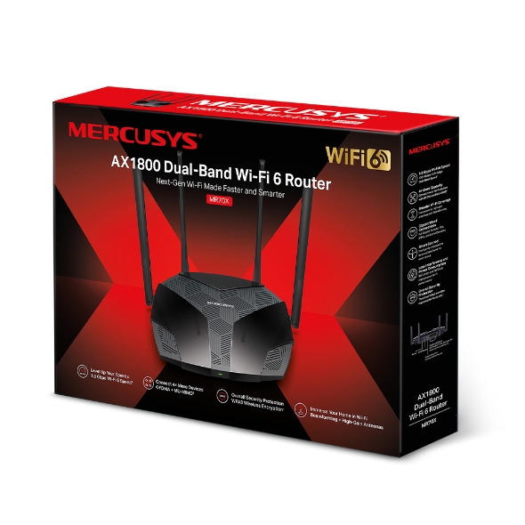 ROUTER MERCUSYS WIFI 6 MR70X 1201MBPS, 2.4/5 GHZ DOBLE BANDA AX1800 3M DE GARANTIA