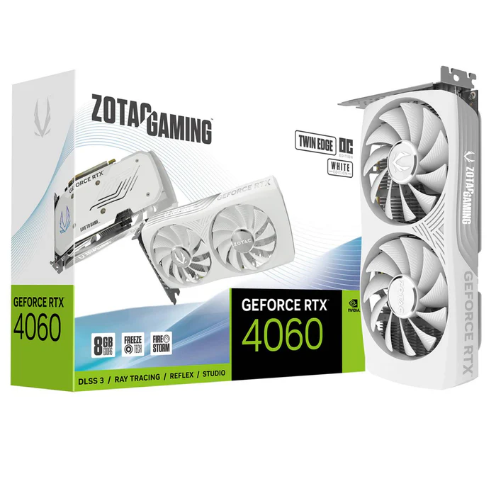 TVIDEO ZOTAC RTX4060 TWIN EDGE WHITE 8GB OC HDMI DP ZT-D40600Q-10M 11M DE GARANTIA