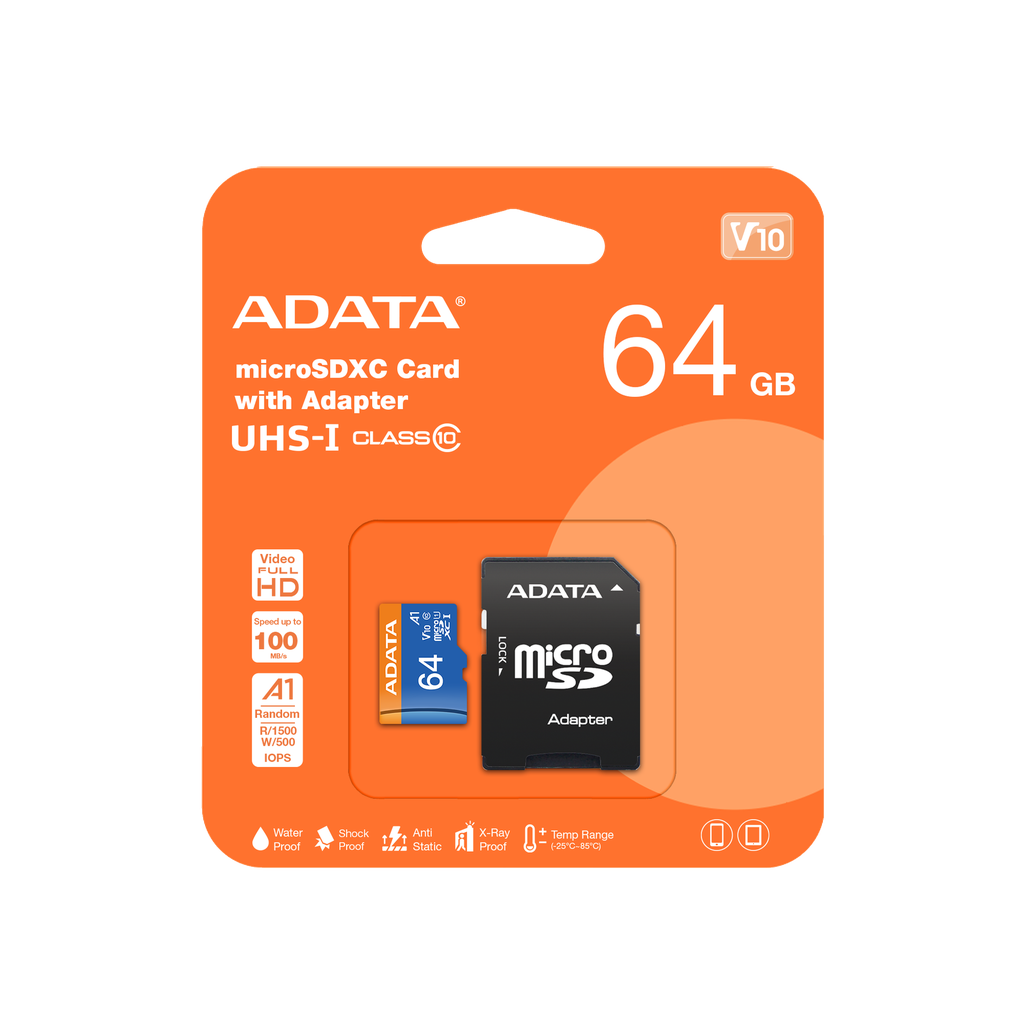 MEMORIA MICRO SD ADATA 64GB CLASE 10 A1 AZUL AUSDX64GUICL10A1-RA1 11M DE GARANTIA