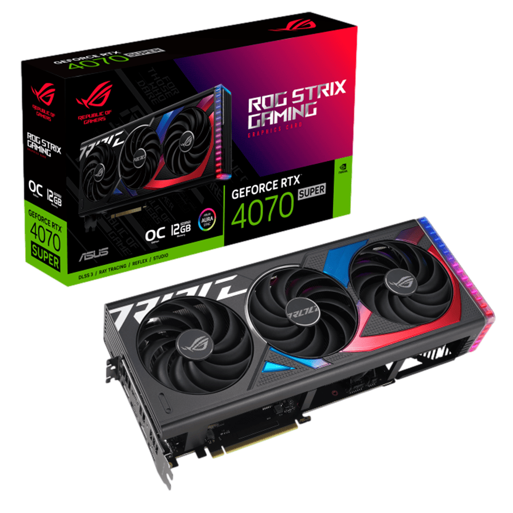 TVIDEO ASUS ROG STRIX RTX4070 SUPER OC 12GB GAMING GDDR6X HDMI DP ROG-STRIX-RTX4070S-O12G-GAMING 90YV0KD0-MVAA00 1 AÑO DE GARANTIA