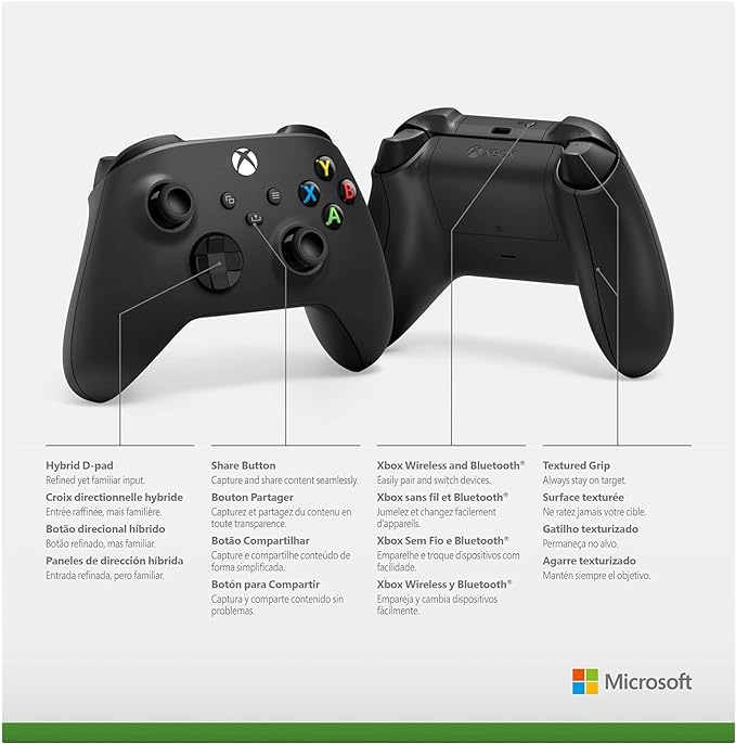 CONTROL XBOX SERIES INALAMBRICO CARBON BLACK COM/XBOX SERIES X/S XBOX ONE Y PC BLUETOOTH 1V8-00015 1AÑO DE GARANTIA