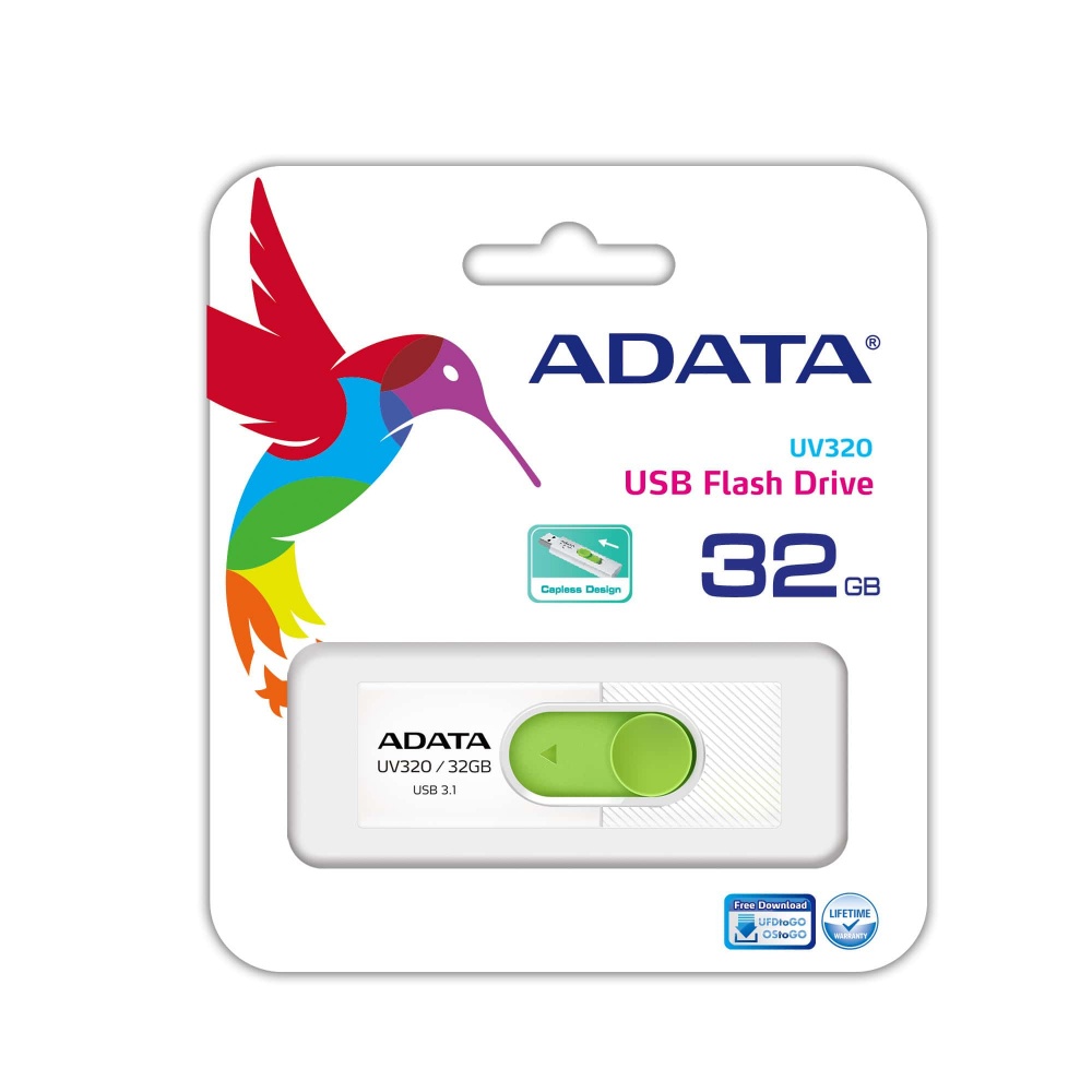 MEMORIA USB ADATA UV320 32GB 3.2 BLANCO/VERDE AUV320-32G-RWHGN 11M DE GARANTIA