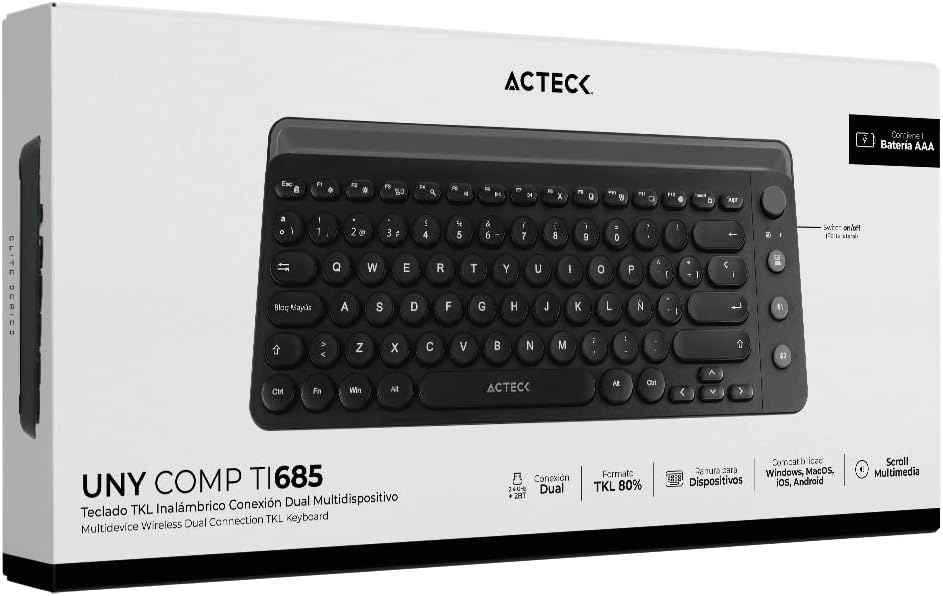 TECLADO ACTECK WIFI UNY COMP TI685 NEGRO BLUETOOTH AC-934183 3M DE GARANTIA