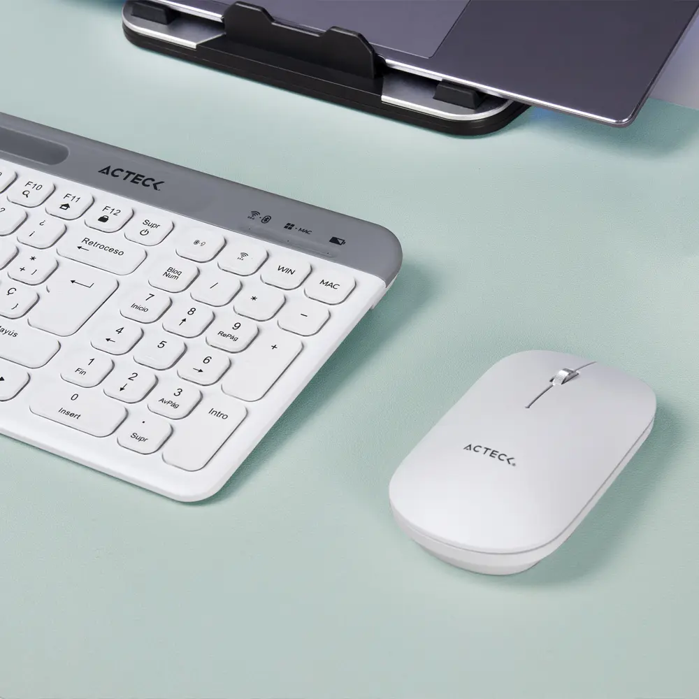 KIT 2 EN 1 ACTECK WIFI CREATOR VIRTUOS SILK MK720 TEC Y MOU BLANCO BLUETOOTH MULTIDISPOSITIVO AC-936262 3M DE GARANTIA