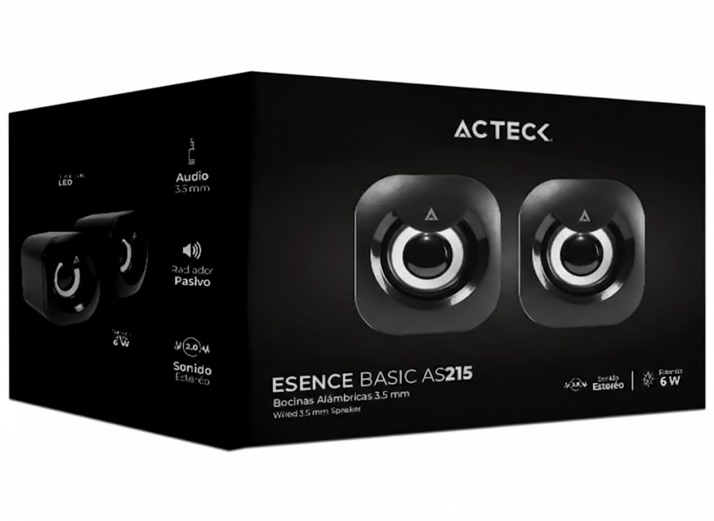 BOCINA ACTECK ESENCE BASIC AS215 NEGRO 2.0CH 3.5MM  ADVANCED SERIES AC-935272 03M DE GARANTIA