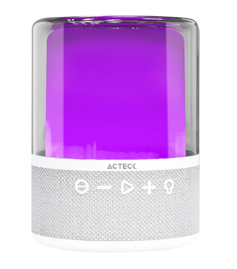BOCINA ACTECK GLEE PURE AP50 BLANCO BLUETOOTH 5.2 3.5MM USB-C ILUMINACION LED ELITE SERIES AC-936415 03M DE GARANTIA