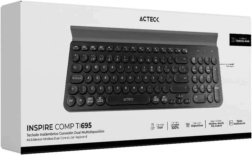 TECLADO ACTECK WIFI INSPIRE COMP TI695 NEGRO BLUETOOTH MULTIDISPOSITIVO AC-934206 3M DE GARANTIA