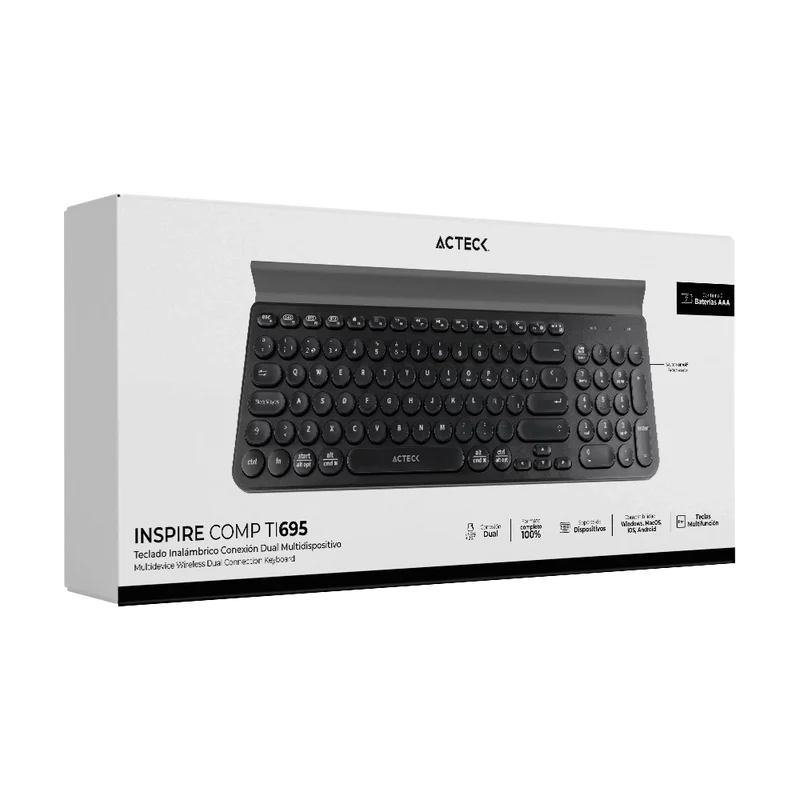 TECLADO ACTECK WIFI INSPIRE COMP TI695 NEGRO BLUETOOTH MULTIDISPOSITIVO AC-934206 3M DE GARANTIA