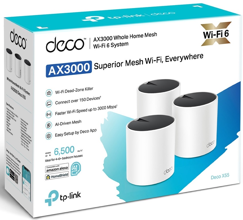 ROUTER TPLINK MESH DECO X55(3 PACK) WIFI 6 DUAL BAND AX300 1AÑO DE GARANTIA