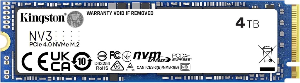SSD KINGSTON NV3 4TB M.2 2280 NVME SNV3S/4000G 1AÑO DE GARANTIA