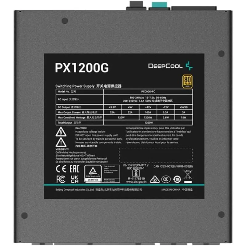 FUENTE DEEPCOOL PX1200G 1200W NEGRO 80PLUS GOLD FULL MODULAR PCIEX5.0 R-PXC00G-FC0B-US 12M DE GARANTIA