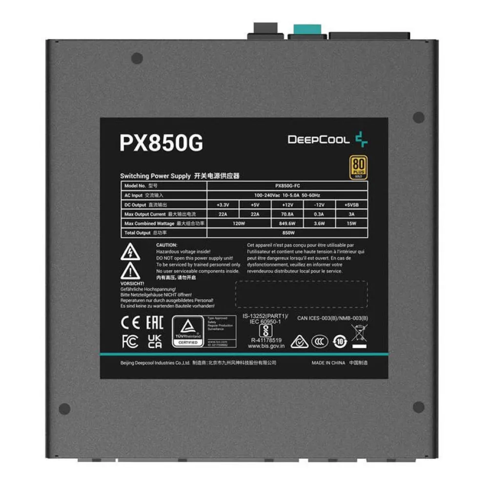 FUENTE DEEPCOOL PX850G 850W NEGRO 80PLUS GOLD FULL MODULAR PCIEX5.0 R-PX850G-FC0B-US 12M DE GARANTIA