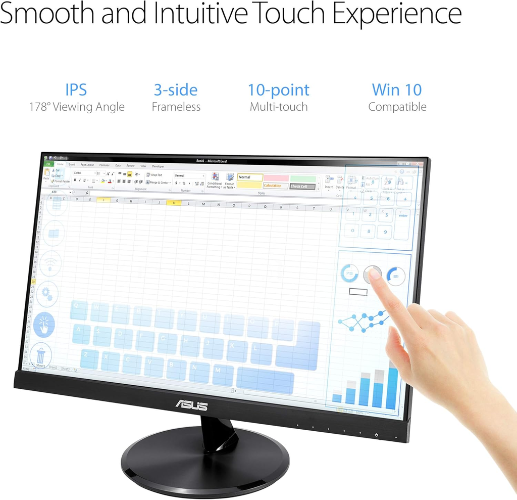 MONITOR ASUS VT229H TOUCH 21.5" 5MS 10PTS FULL HD 75HZ HDMI D-SUB 1 AÑO DE GARANTIA