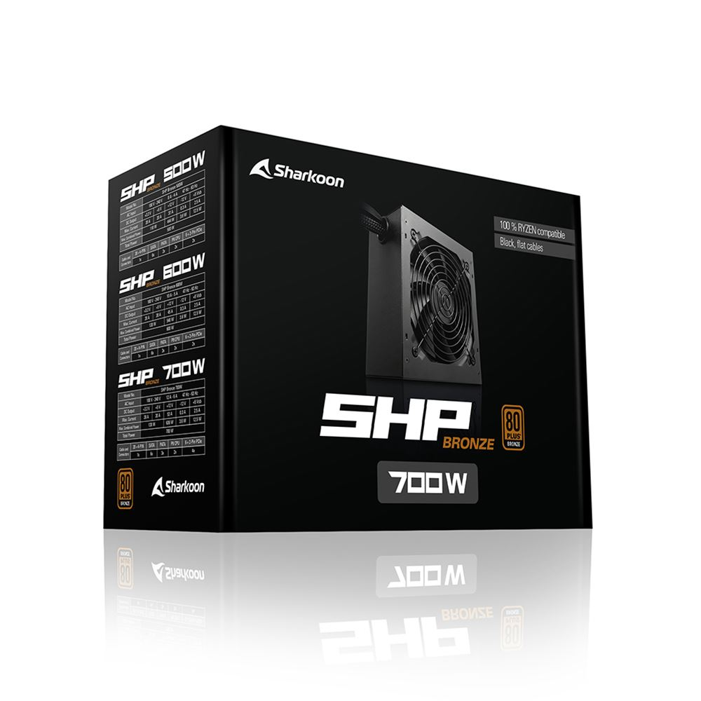 FUENTE SHARKOON SHP BRONZE 600W 80 PLUS NO MODULAR NEGRO P-SHP600 11M DE GARANTIA