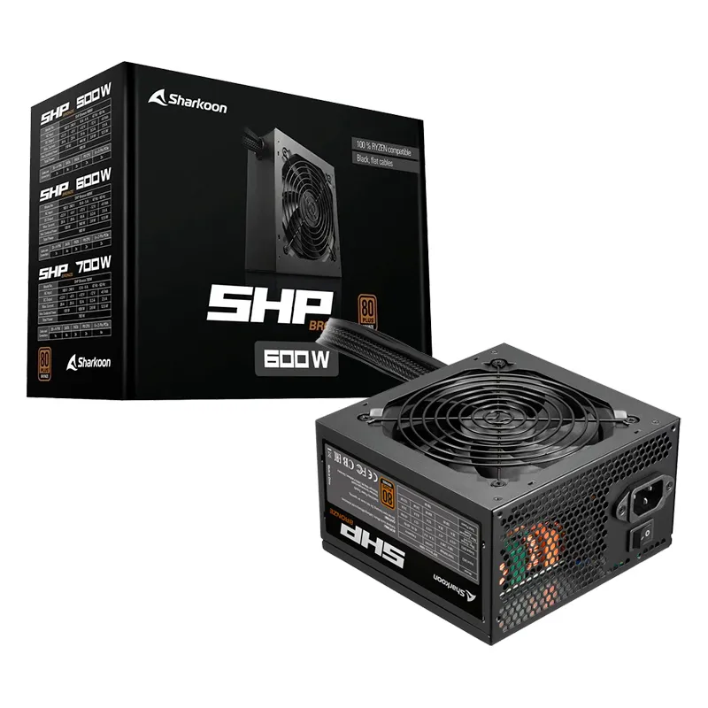 FUENTE SHARKOON SHP BRONZE 600W 80 PLUS NO MODULAR NEGRO P-SHP600 11M DE GARANTIA