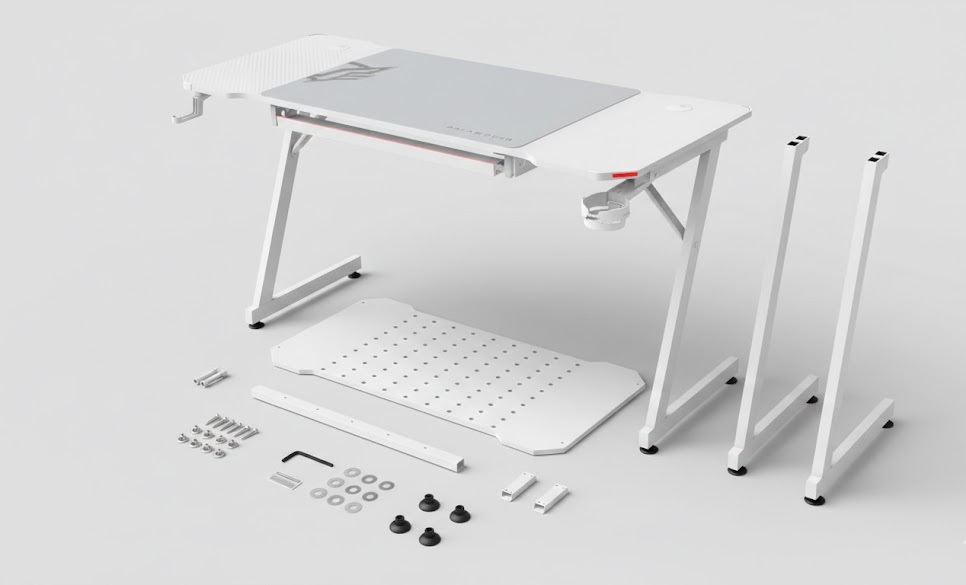 ESCRITORIO GAMER BALAM RUSH ERGONÓMICO OLYMPUS SPOT GLOW MRX6000 BLANCO ESTRUCTURA Z 140X60CM SOPORTA HASTA 100 KG BR-941402 06M DE GARANTIA