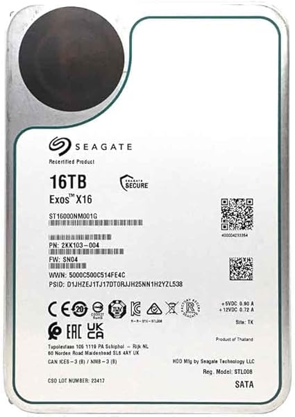 DD SEAGATE NUEVO 16TB 3.5"EXOS X16 ST16000NM001G 11M DE GARANTIA