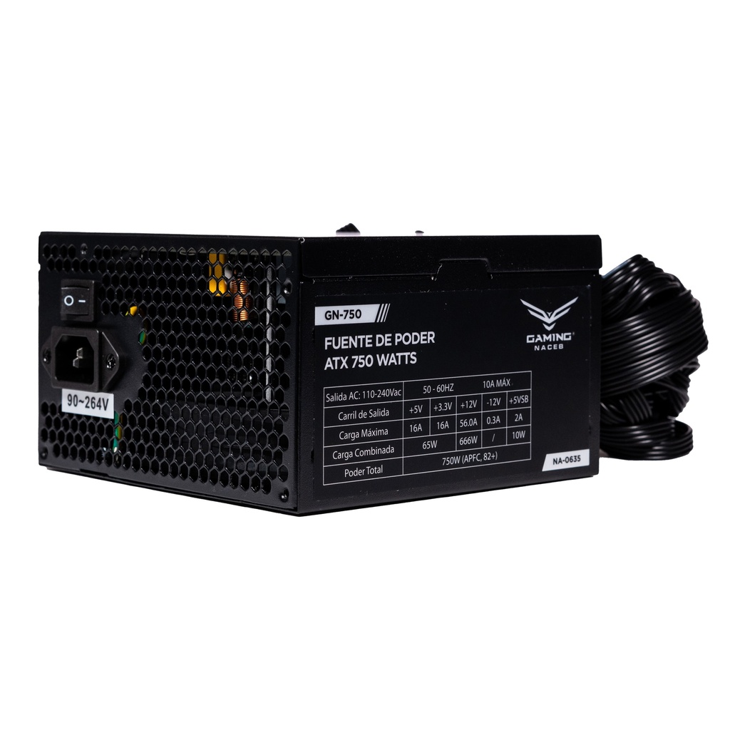 FUENTE NACEB 750W 80PLUS BRONZE ATX MODULAR NEGRO NA-0635 11M DE GARANTIA