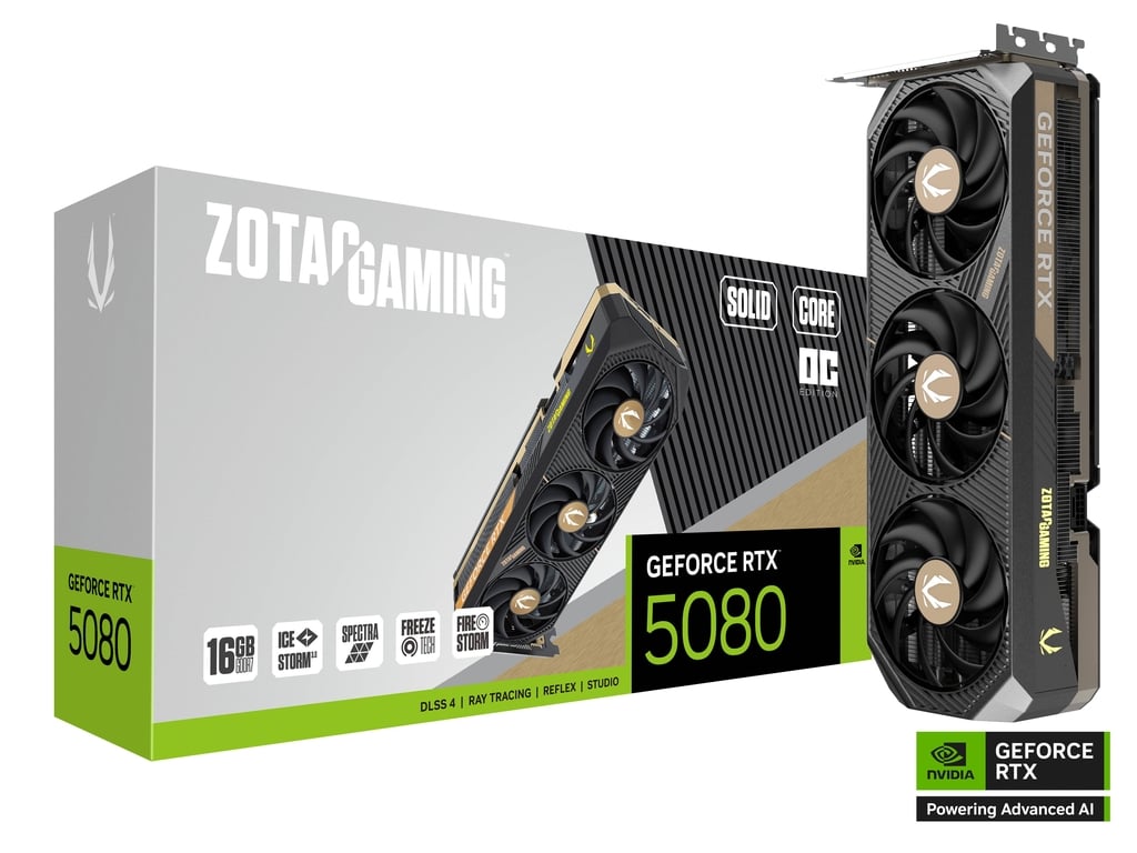 TVIDEO ZOTAC RTX 5080 SOLID CORE OC 16GB GDDR7 HDMI DP ZT-B50800J2-10P 12M DE GARANTIA