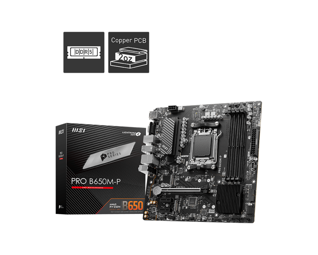 MB MSI PRO B650M-P AMD AM5 DDR5 256GB M-ATX HDMI PRO B650M-P 12M DE GARANTIA