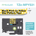 CINTA BROTHER LAMINADA TZE-MPYS31 12MM NEGRO SOBRE AMARILLO ESTRELLADO PT-D210 SIN GARANTIA