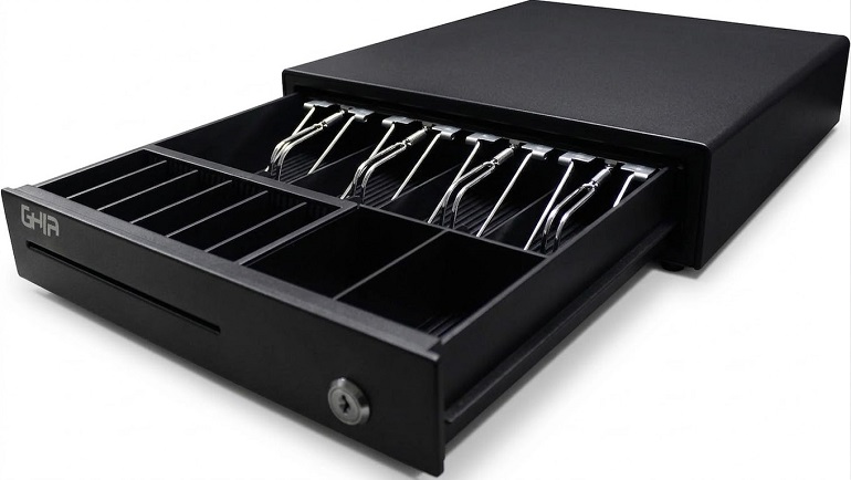 CAJON DE DINERO GHIA 4BILL 8MON GCD481 NEGRO ACERO RJ11 GARANTIA DIRECTO CON FABRICANTE