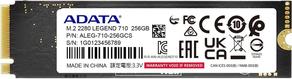 SSD ADATA LEGEND 710 256GB M.2 1800MB/2400MB ALEG-710-256GCS 11M DE GARANTIA