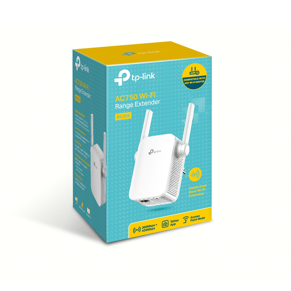 REPETIDOR TPLINK RE205 2.4GHZ-5GHZ AC750 DUAL BAND 750MBPS RE205 1AÑO DE GARANTIA