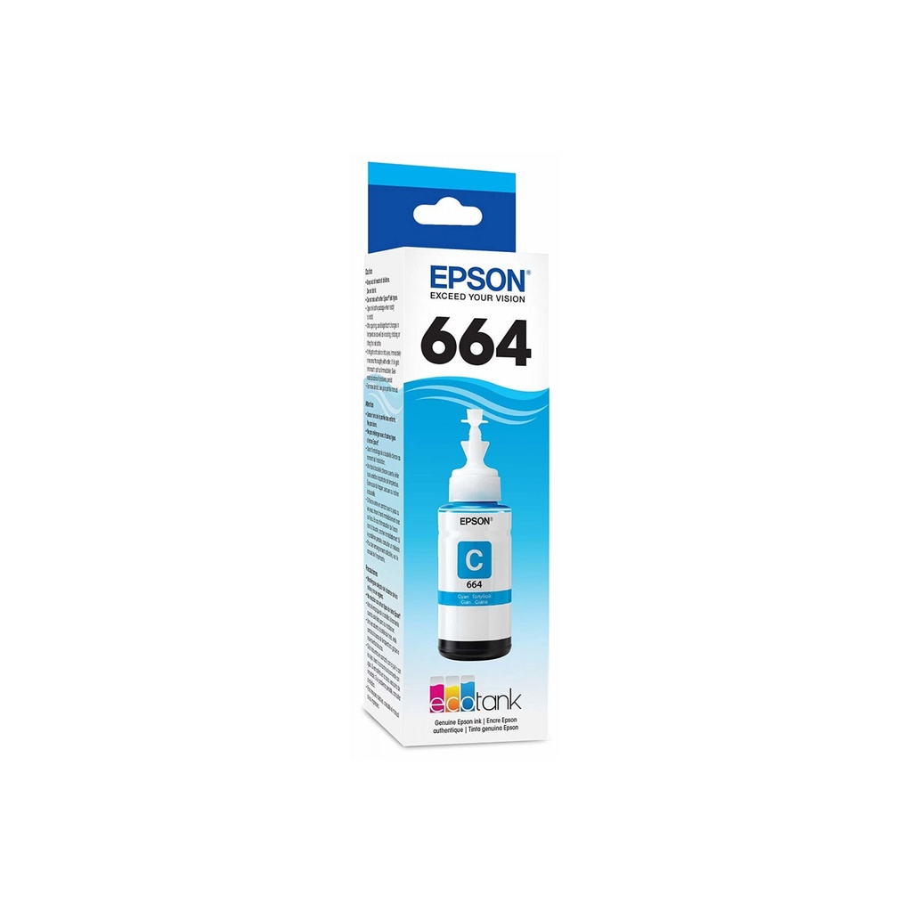 TINTA EPSON T664 CYAN 70ML L110 L1300 L220 L310 L365 L375 L380 L395 L455 L475 L565 L575 L850 L200 K495 T664220-AL SIN GARANTIA