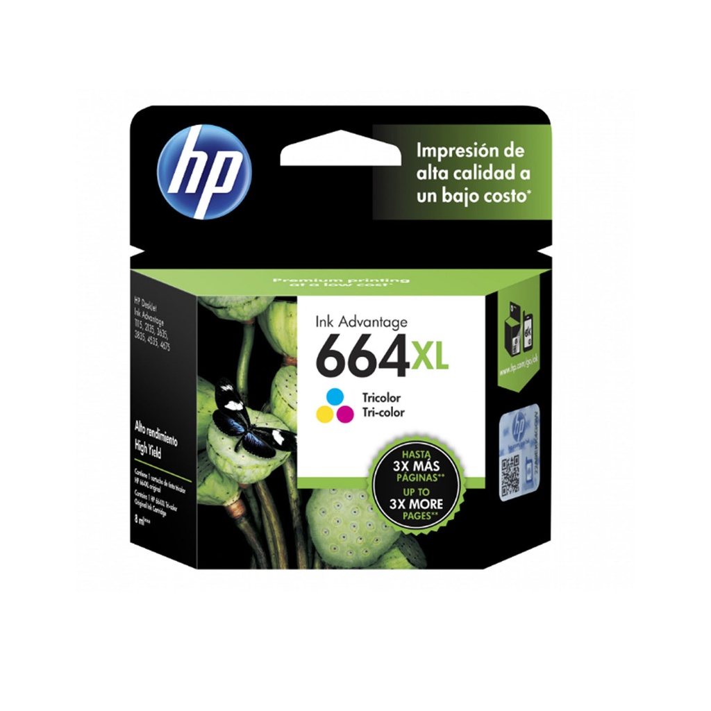 CARTUCHO HP 664XL TRICOLOR ALTO RENDIMIENTO F6V30AL SIN GARANTIA