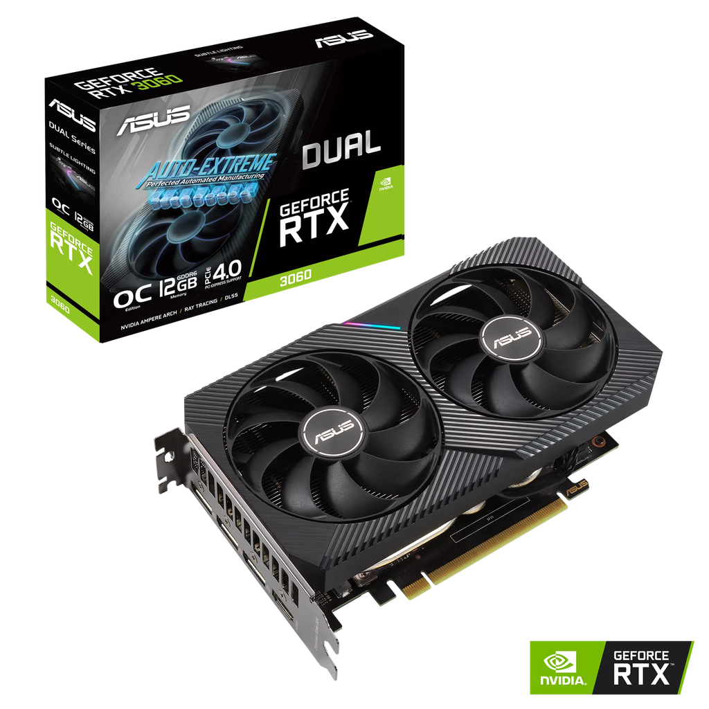TVIDEO ASUS RTX3060 DUAL OC 12GB DDR6 HDMI DP DUAL-RTX3060-O12G-V2 1 AÑO DE GARANTIA