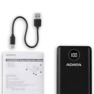 POWER BANK ADATA P20000QCD NEGRO CARGA RAPIDA USB-C AP20000QCD-DGT-CBK 6M DE GARANTIA