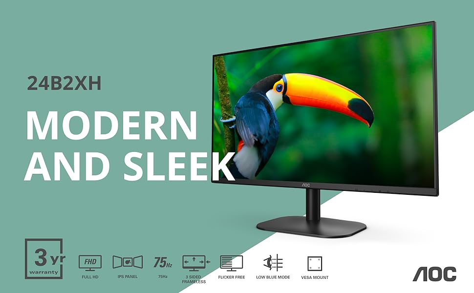 MONITOR AOC 24B2XHM 23.8" 75HZ LCD VGA HDMI FULL HD WIDESCREEN GARANTIA CON FABRICANTE