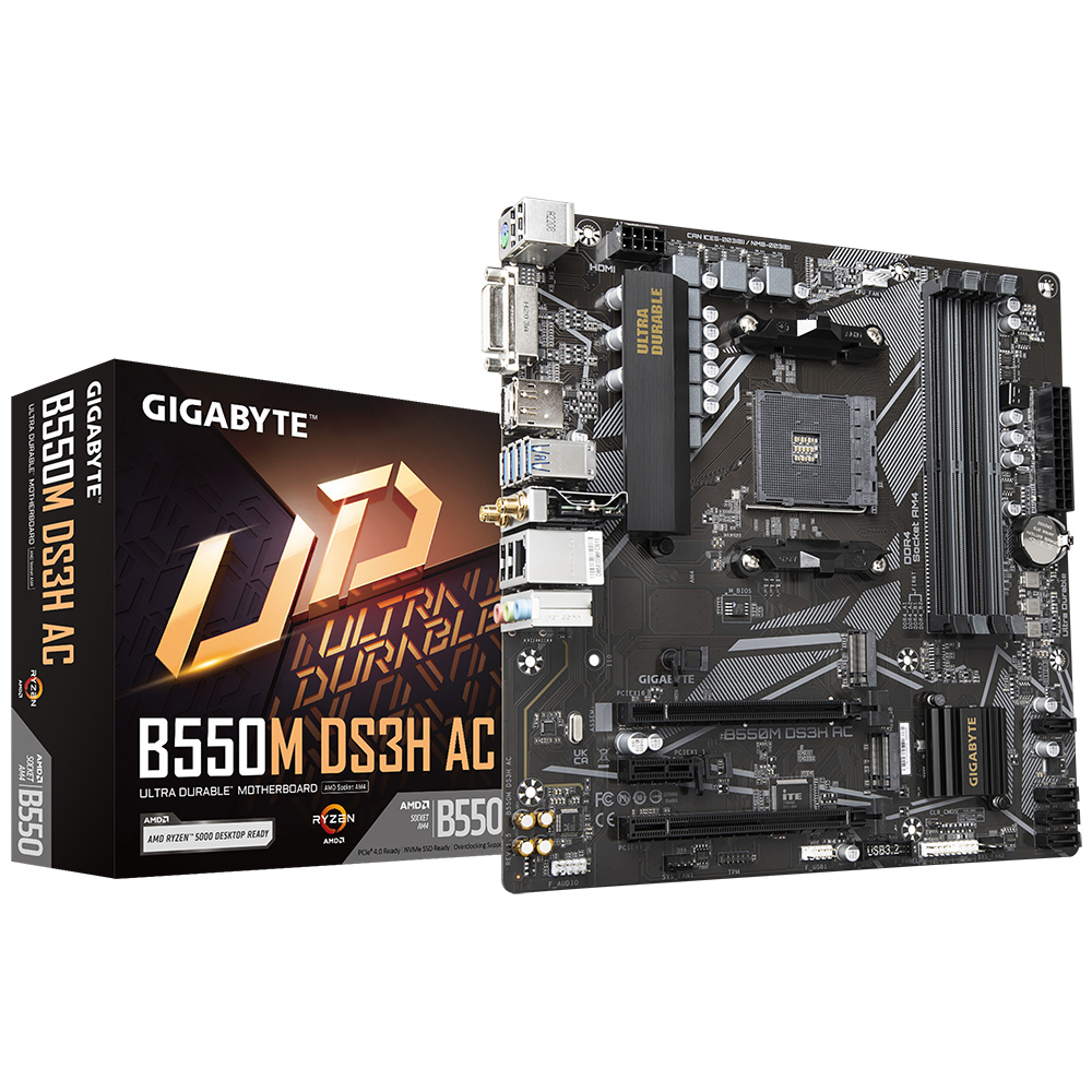 MB GIGABYTE B550M DS3H AC RYZEN AM4 DDR4 128GB M-ATX B550M DS3H AC 11M DE GARANTIA