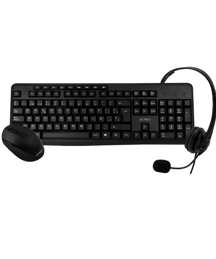 KIT 3 EN 1 ACTECK KTR30 TEC DIADEMA ALAMBRICO MOUSE INALAMBRICO AC-931687 1M DE GARANTIA