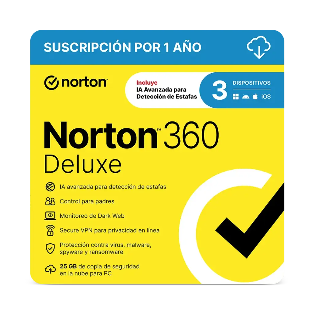 LICENCIA ANTIVIRUS NORTON 360 DELUXE PERSONAL 3 DISPOSITIVOS 21414731 SIN GARANTIA