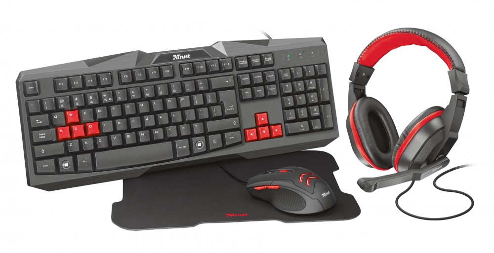 KIT 4 EN 1 TRUST ZIVA GAMING BUNDLE TECLADO, DIADEMA, MOUSE,MOUSE PAD 11M DE GARANTIA
