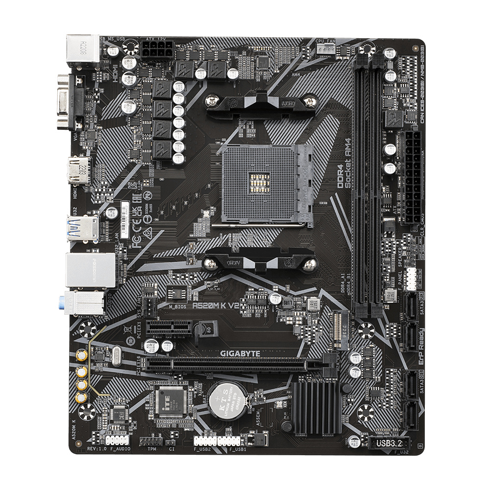 MOTHER AMD A520M K V2 GIGABYTE AM4 2xDDR4 64GB M-ATX 12M DE GARANTIA