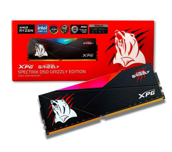 RAM ADATA D50 GRIZZLY DDR4 8GB 3200 NEGRO RGB AX4U32008G16A-SB50GZ 11M DE GARANTIA
