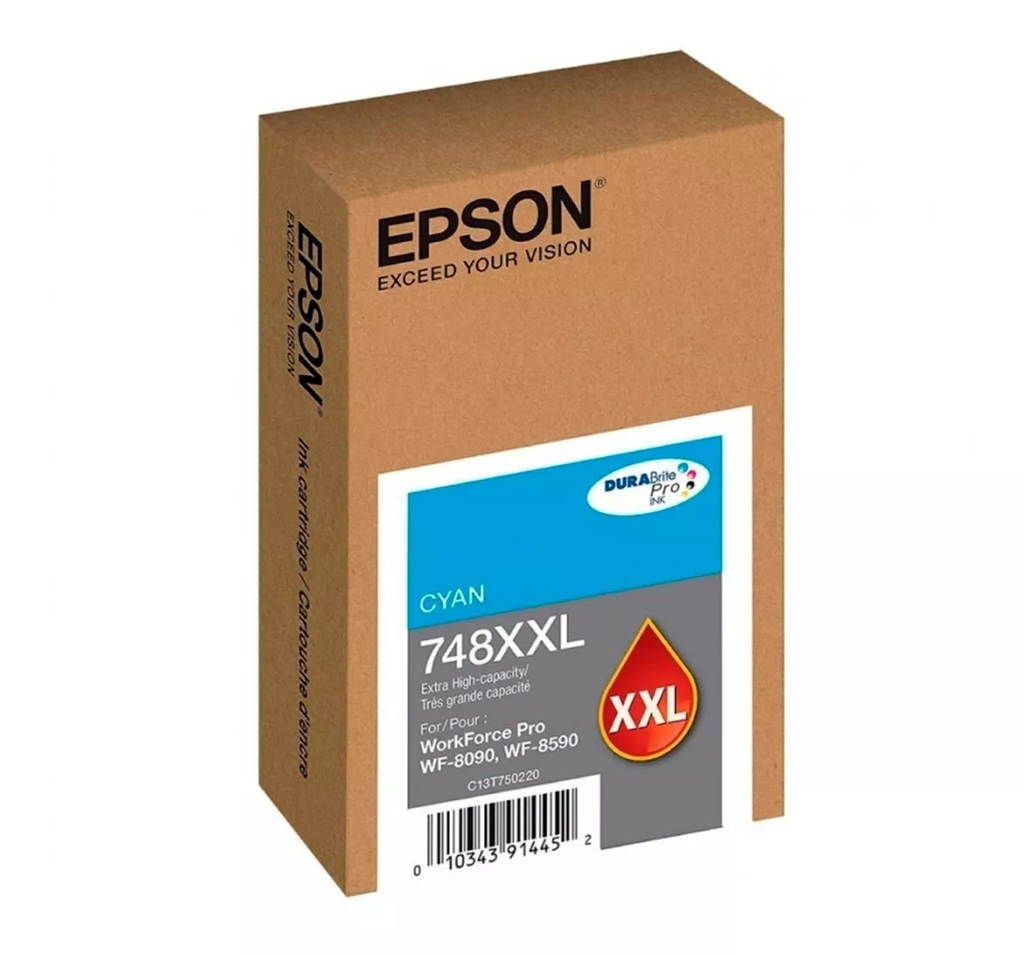 CARTUCHO EPSON 748XXL CYAN 69ML 7,000 PAGS WORKFORCE PRO WF-6090/WF-6590 C13T75022A T748XXL220 DIRECTO CON FABRICANTE