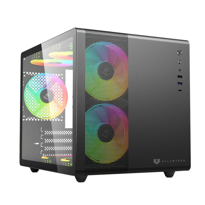 GABINETE BALAM RUSH TANK MINI GI930 NEGRO M-ATX RGB VENTS 3VENT CRISTAL S/FUENTE BR-936033 11M DE GARANTIA